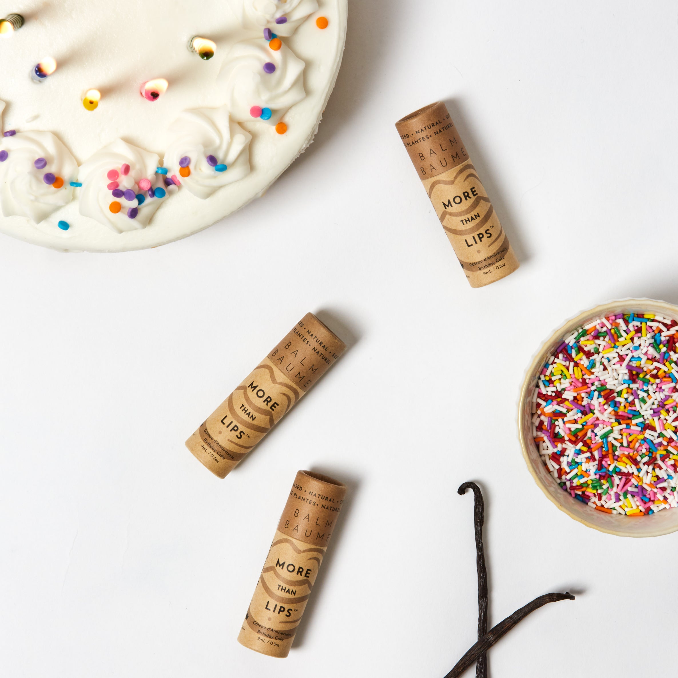 Vegan sustainable eco-friendly lip balm hand-poured in Toronto Canada woman owned business - Birthday Cake flavour